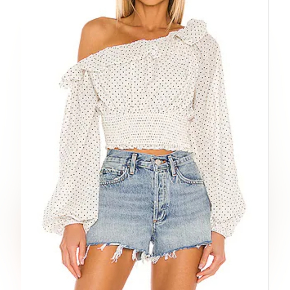 Revolve Majorelle Tate Smocked Long Sleeve Polkadotz Puff Sleeve CottageTop Sz S